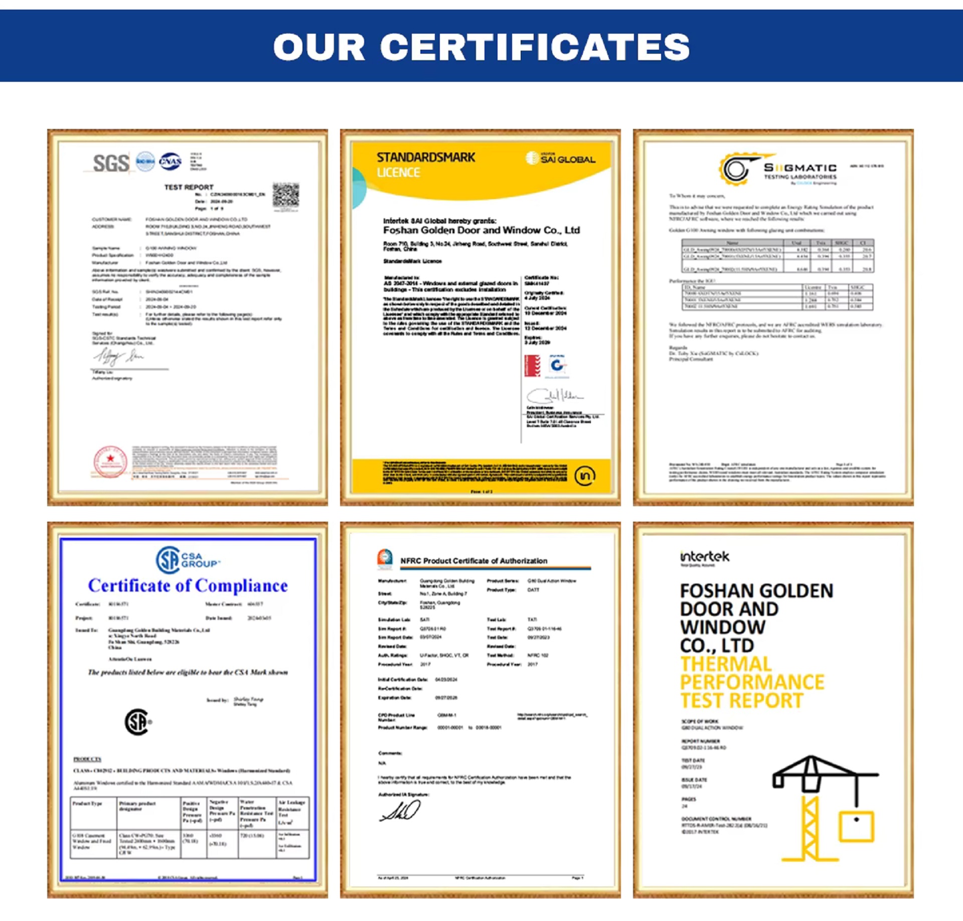 Foshan Golden Door and Window Co., Ltd Certificate